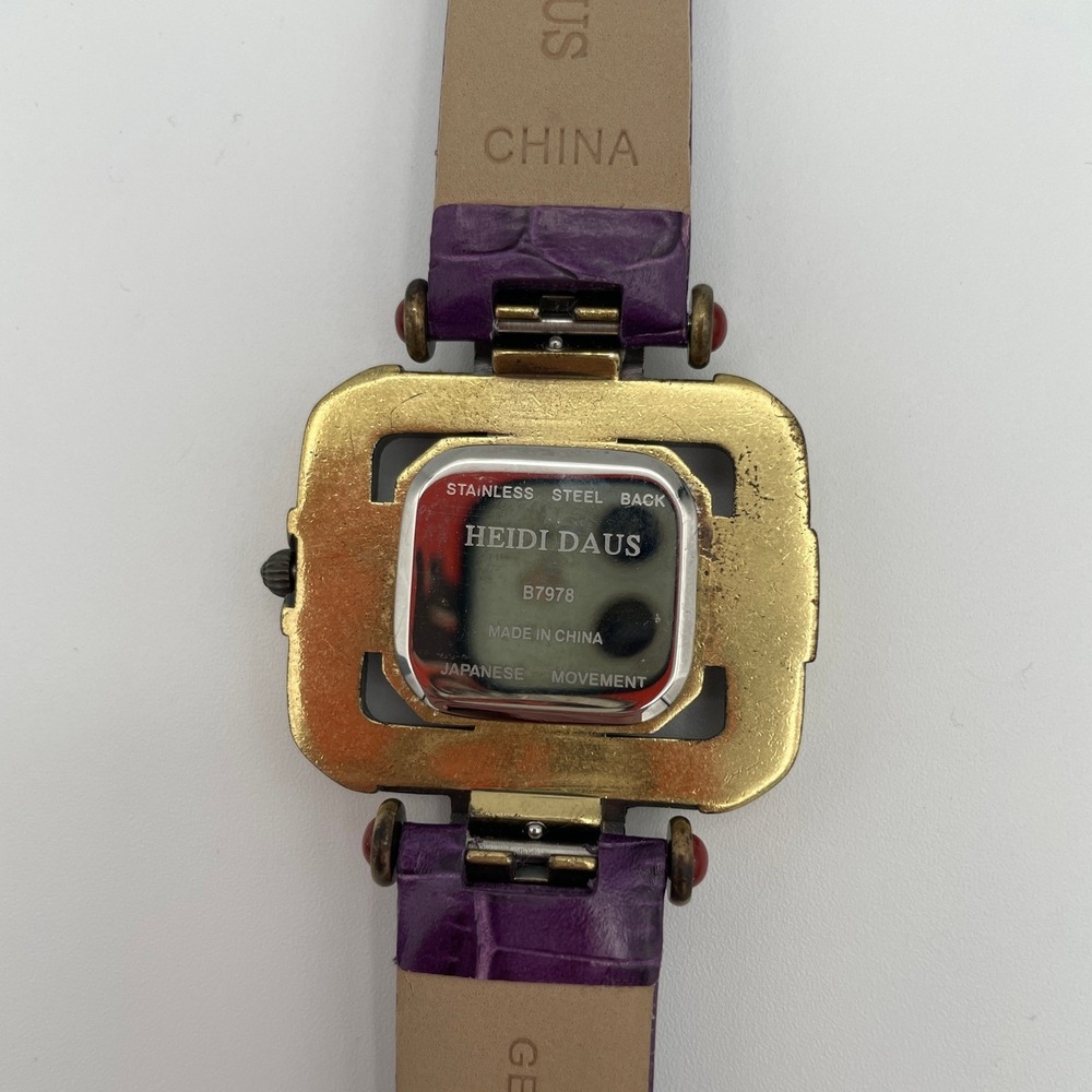 Heidi Daus Leather Purple Art Deco Swarovski Crystal Watch B7978 New Battery - Picture 7 of 7